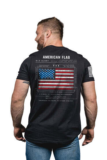Nine Line American Flag Schematic shirt in black from back